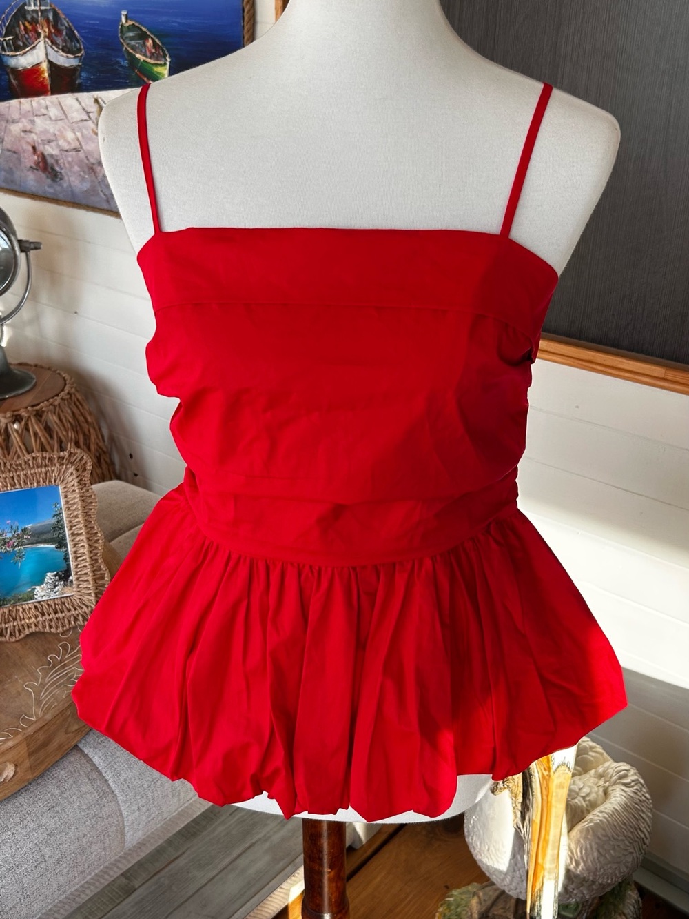 PINC Red Ruched Peplum Cami Top Spaghetti Strap Size L Y2K